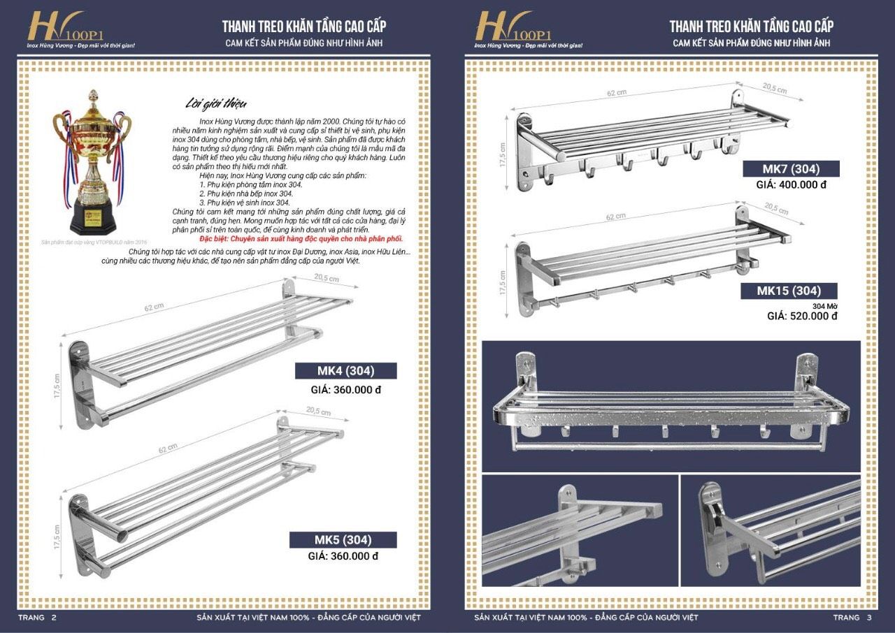 Phụ kiện phòng tắm Inox HÙNG VƯƠNG Catalogue và Bảng giá mới nhất /Page 1